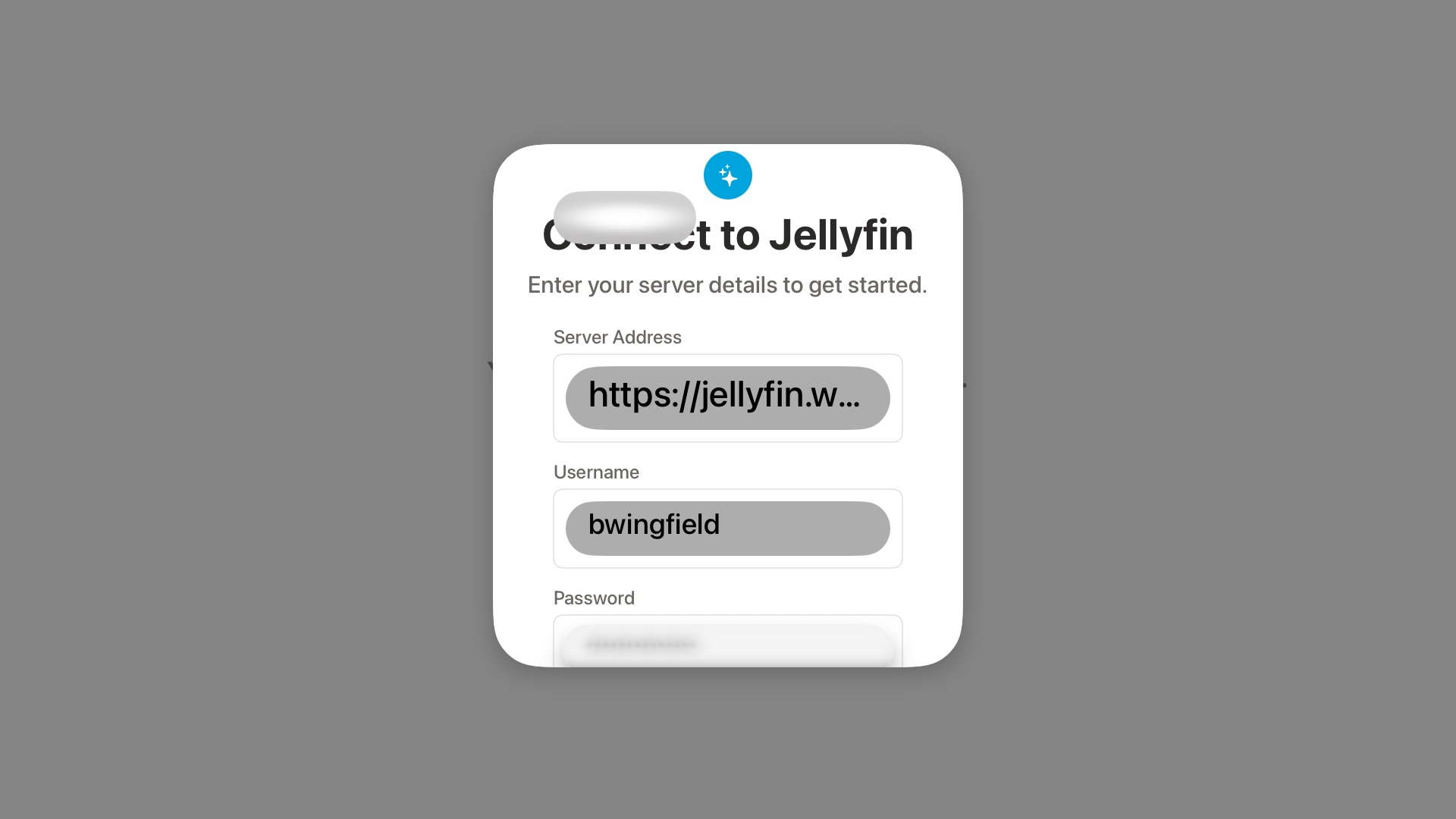 First build — Connect to Jellyfin login screen with an overlapping title and stray icon